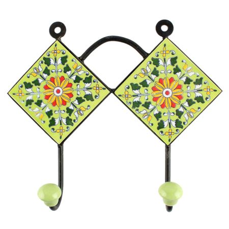 Pea Green Wheel Flower Ceramic Tile Hook
